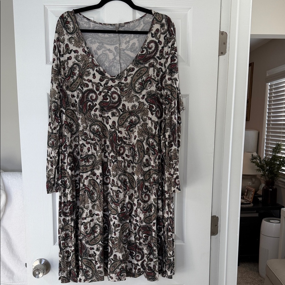 ASOS Black and Cream Paisley Long Sleeve Dress